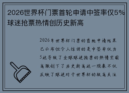 2026世界杯门票首轮申请中签率仅5%球迷抢票热情创历史新高 2026世界杯门票首轮申请中签率仅5%球迷抢票热情创历史新高